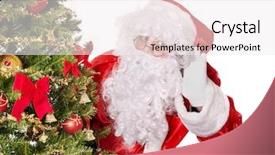  Presentation with christmas tree - Beautiful PPT theme featuring santa claus with hand backdrop and a sky blue colored foreground