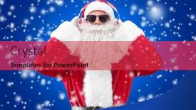  Presentation with christmas music - PPT layouts having santa claus with headphones listening to christmas music and snow effect on color background background and a red colored foreground
