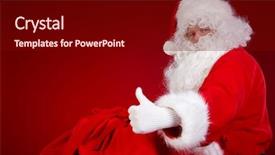  Presentation with christmas presents - Amazing slides having santa claus with huge bag full of christmas presents isolated on red background backdrop and a wine colored foreground