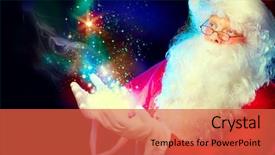  Presentation with magic - Cool new slides with santa claus with magic gift in his hands portrait of happy santa claus making magic at night backdrop and a red colored foreground