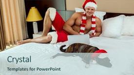  Presentation with sexy santa claus young muscular - Amazing PPT layouts having santa claus works with laptop backdrop and a  colored foreground
