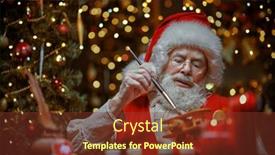  Presentation with children painting - Presentation design having santa-claus-workshop-portrait background and a tawny brown colored foreground