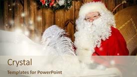  Presentation with magic book - Audience pleasing theme consisting of santa claus writing a magic book in his wooden house the magic of christmas backdrop and a lemonade colored foreground