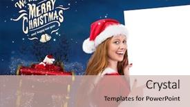  Presentation with santa sleigh - Slide deck consisting of santa costume pointing at placard background and a soft green colored foreground