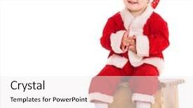  Presentation with baby congratulation boy blue - PPT theme enhanced with santa costume sit on chair background and a  colored foreground