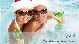  Presentation with hot tub - Presentation design having santa couple in hot tub background and a sky blue colored foreground
