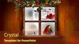  Presentation with christmas presents - Colorful slides enhanced with santa delivery presents to village against festive christmas wreath backdrop and a tawny brown colored foreground