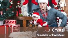  Presentation with christmas tree - Colorful PPT theme enhanced with santa dress near new-year backdrop and a tawny brown colored foreground