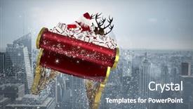  Presentation with santa sleigh - Slides having santa flying his sleigh background and a gray colored foreground