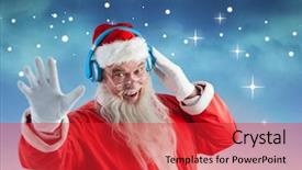  Presentation with music headphones - Audience pleasing slides consisting of santa gesturing while listening music backdrop and a red colored foreground