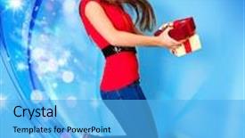  Presentation with blue stars - Theme with santa girl with stars and blue background jumping and holding gifts background and a light blue colored foreground