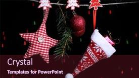  Presentation with christmas black - Beautiful slide deck featuring santa hat and christmas accessories on black background with lights backdrop and a tawny brown colored foreground