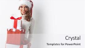  Presentation with santa claus holding scroll paper - PPT layouts consisting of santa hat holding her christmas background and a white colored foreground