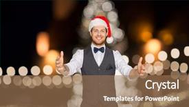  Presentation with people concept surgeon in mask - Cool new PPT theme with santa hat holding something imaginary backdrop and a coral colored foreground