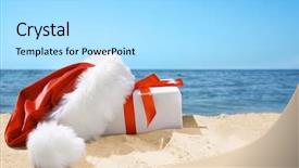  Presentation with santa - PPT theme featuring santa hat on beach background and a arctic colored foreground