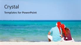  Presentation with romantic christmas - Slides with santa hats sitting on tropical background and a light blue colored foreground