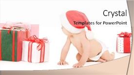  Presentation with baby christmas - PPT theme having santa helper baby with christmas gifts over white background and a sky blue colored foreground