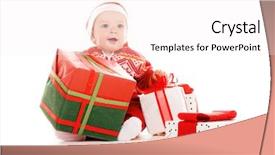  Presentation with baby christmas - Theme consisting of santa helper baby with christmas gifts over white background and a sky blue colored foreground