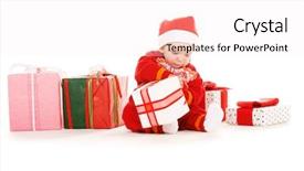  Presentation with baby christmas - Amazing presentation theme having santa helper baby with christmas gifts over white backdrop and a sky blue colored foreground