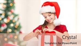  Presentation with girl christmas - Slide set with santa helper hat with gift background and a  colored foreground