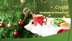  Presentation with santa claus holding scroll paper - Presentation design featuring santa holding mug and plate background and a tawny brown colored foreground