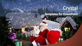  Presentation with telescope - Cool new slides with santa looking through a telescope against cute village in the snow backdrop and a ocean colored foreground