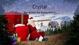  Presentation with telescope - Slide deck consisting of santa looking through a telescope against cute village in the snow background and a teal colored foreground