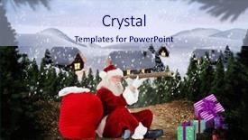  Presentation with telescope - Slides having santa looking through telescope against cute village in the snow background and a sky blue colored foreground