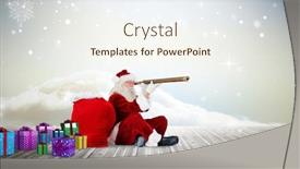  Presentation with telescope - Beautiful PPT theme featuring santa looking through telescope against clouds on the horizon backdrop and a sky blue colored foreground