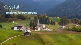  Presentation with magical - Slide set with santa maddalena village with magical dolomites mountains in background val di funes valley trentino alto adige region italy europe background and a ocean colored foreground