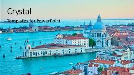 Presentation with canal - Slide deck featuring santa maria della salute church background and a light blue colored foreground