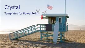  Presentation with lifeguard - Presentation design featuring large flowers white lilies bloom among green leaves presents closeup background and a ocean colored foreground