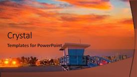  Presentation with lifeguard - Slide set with santa monica california sunset lifeguard background and a red colored foreground