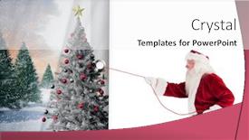  Presentation with curtain - Slides enhanced with santa pulls something with a rope against white curtain blind background and a white colored foreground