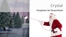  Presentation with curtain - Presentation theme having santa pulls something with a rope against white curtain blind background and a white colored foreground