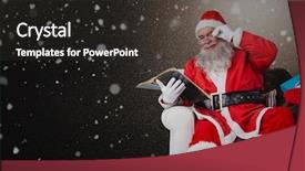  Presentation with reading bible - Theme consisting of santa reading bible with sack of christmas present beside him against snow background and a dark gray colored foreground