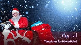  Presentation with reading bible - Amazing PPT layouts having santa reading bible with sack of christmas present beside him against snow backdrop and a tawny brown colored foreground