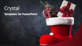 Presentation with shoe - Beautiful theme featuring santa's shoe on dark background backdrop and a dark gray colored foreground