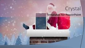  Presentation with twinkling stars - Cool new PPT theme with santa sits leaned on his bag with a board against twinkling stars backdrop and a coral colored foreground