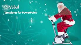  Presentation with trainer - PPT theme featuring santa uses a home trainer against green snowflake background background and a teal colored foreground