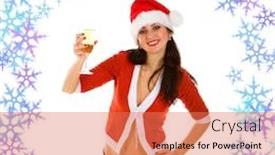  Presentation with goblet - PPT theme featuring santa woman and goblet with champaign background and a coral colored foreground
