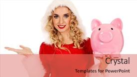  Presentation with piggy bank - PPT theme with santa woman holding a piggy background and a  colored foreground