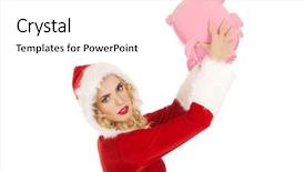  Presentation with accounting financial bank banking account - Presentation consisting of santa woman holding a piggy background and a  colored foreground