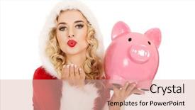  Presentation with piggy bank - Audience pleasing PPT layouts consisting of santa woman holding a piggy backdrop and a  colored foreground
