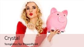  Presentation with kiss band - Slides featuring santa woman holding a piggy background and a coral colored foreground
