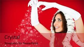  Presentation with snowflakes - Presentation theme having santa woman watching the snowflakes fall from her hands background and a red colored foreground