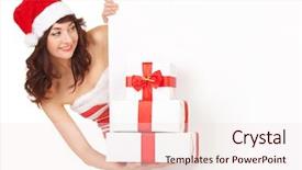  Presentation with sportswoman boxing woman - Colorful PPT theme enhanced with santa woman with gift boxes backdrop and a sky blue colored foreground