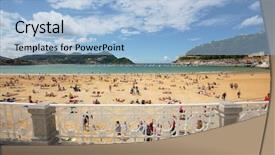  Presentation with beach - Beautiful presentation theme featuring santander - playa de la concha backdrop and a light blue colored foreground