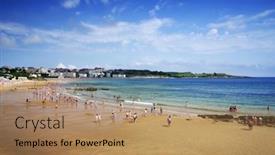  Presentation with 2018 beach - Colorful PPT theme enhanced with santander-cantabria-spain-july-27 backdrop and a  colored foreground