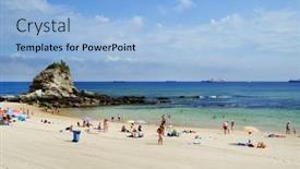  Presentation with 2018 beach - PPT theme featuring santander-cantabria-spain-july-27 background and a light blue colored foreground